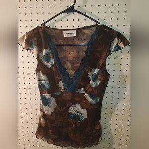 Black and blue floral medium v cut lace top